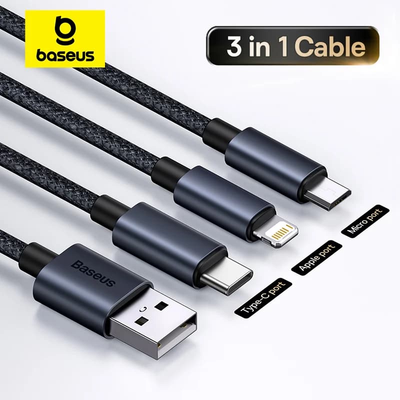 3-i-1 USB-ladekabel med Type-C og Micro USB